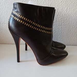 L.A.M.B. Dark chocolate brown and Gold studded Ankle Boots. EUC 7.5 Women’s